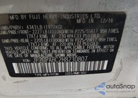 2017 Subaru Crosstrek 2.0I Premium from USA, damaged, VIN JF2GPABC2H8230807